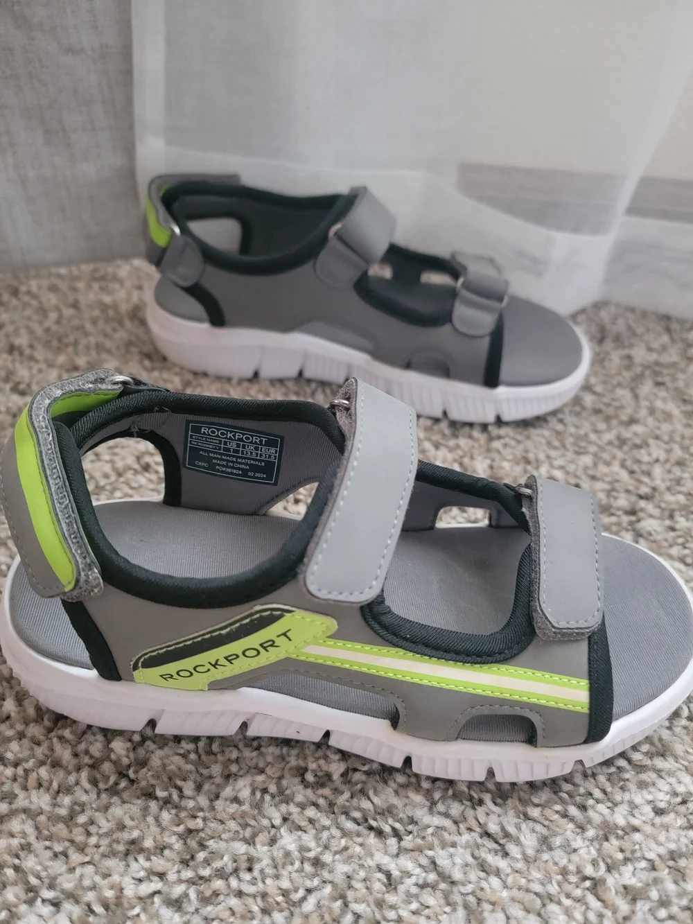 Rockport Kids Gray and Lime Velcro Sport Sandals
